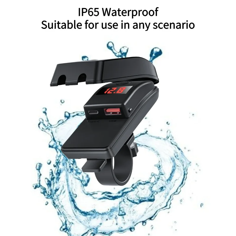 PD QC3.0 cargador rápido USB para motocicleta, manillar de 36W, enchufe USB tipo C con interruptor, voltímetro, adaptador de fuente de alimentación impermeable de 12V - imagen 2