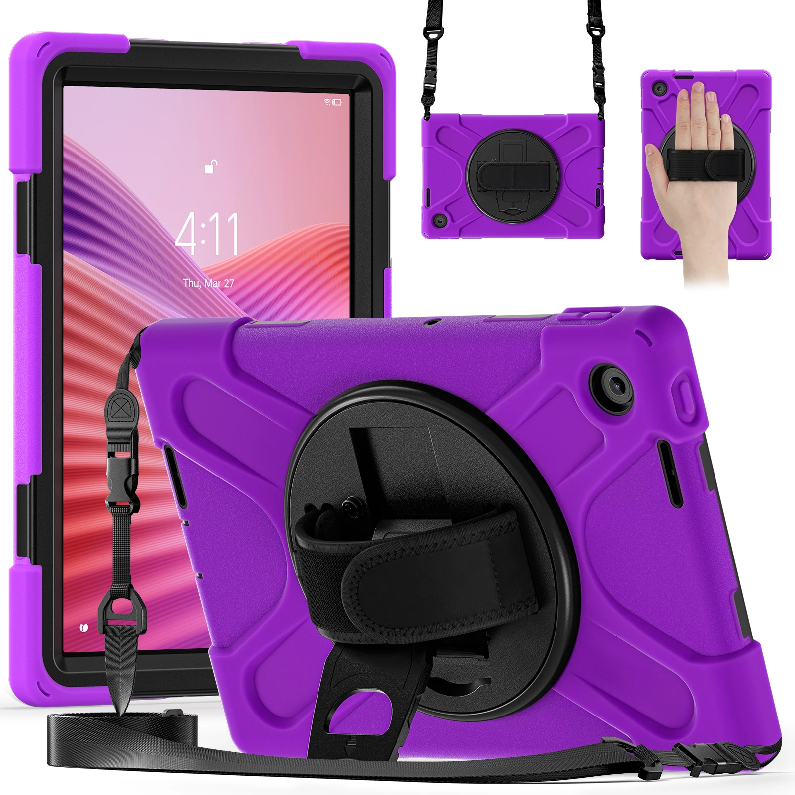 Funda resistente para Lenovo Tab 10,1 pulgadas 2025 K10C TB-311XU TB-311FU soporte giratorio 360 cubierta resistente con correa de mano y hombro - imagen 2