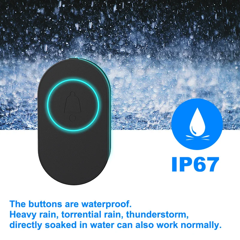 Timbre inalámbrico inteligente para el hogar, alarma de seguridad con botón LED Flash, impermeable, IP67 - imagen 3