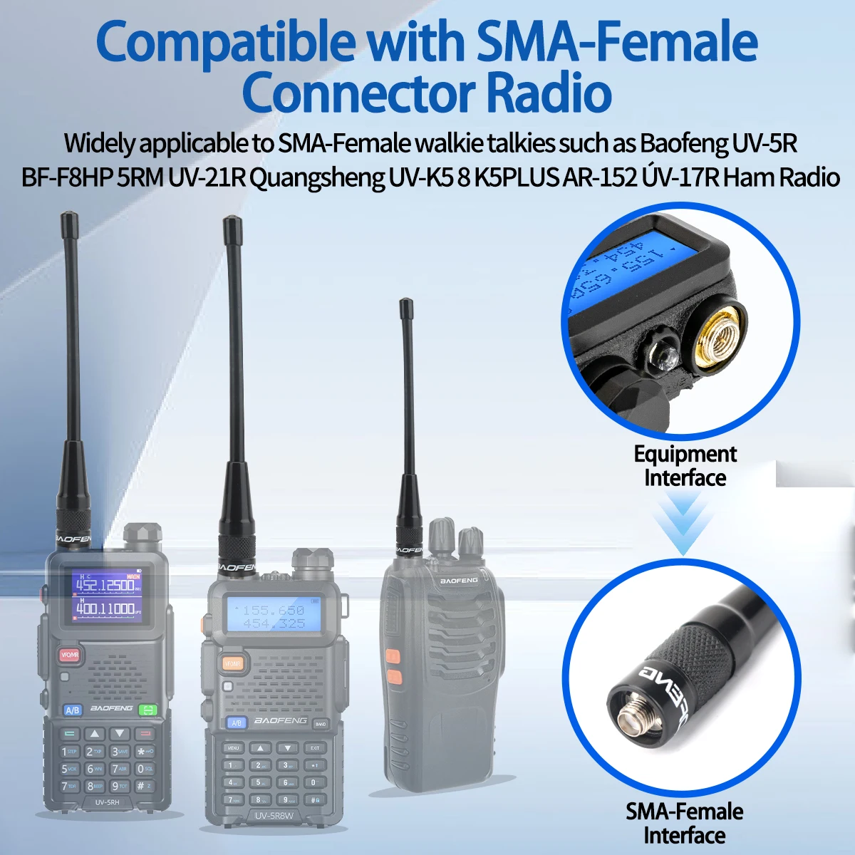 Baofeng BF-701 PRO antena de doble banda SMA hembra VHF UHF de alta ganancia para Baofeng UV-5R MINI UV-21 PRO 5RH UV-32 Quansheng UV-K6 - imagen 5