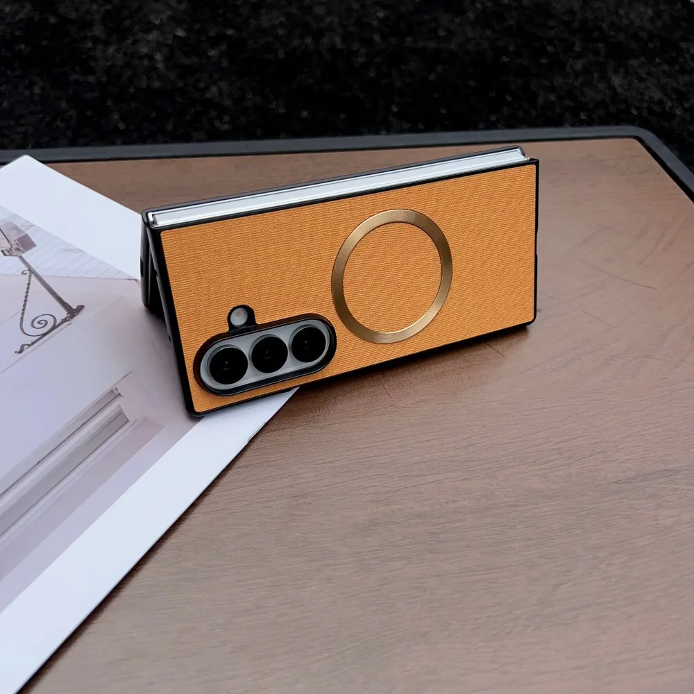 Para Samsung Galaxy Z Fold 7 funda de lujo PU tela magnética carga inalámbrica funda protectora trasera para Z Fold7 6 5 Shell - imagen 3