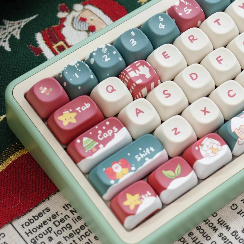 Teclas con tema rojo navideño, teclas personalizadas con perfil MOA/SOA, bonitas teclas de punto de Anime de dibujos animados, diseño Original, tapas de teclado artesanales - imagen 2