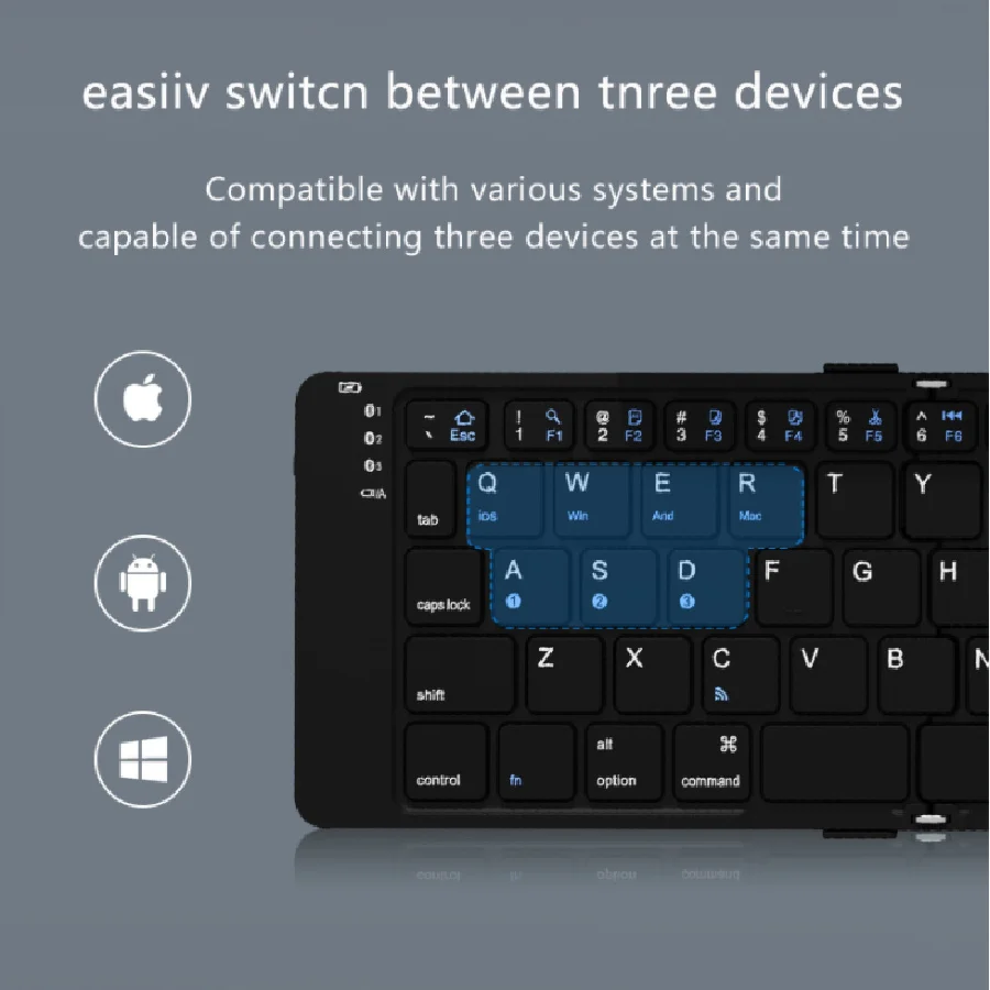 BOW-teclado plegable con Bluetooth, inalámbrico recargable, teclado plegable de 2,4G para iPhone, ipad, portátil y de escritorio - imagen 2