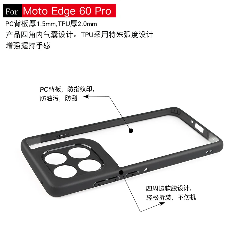Funda de teléfono hueca con borde negro para Motorola Edge 60 Pro, Funda transparente para Moto Edge 60 Pro, Funda trasera чехол - imagen 5