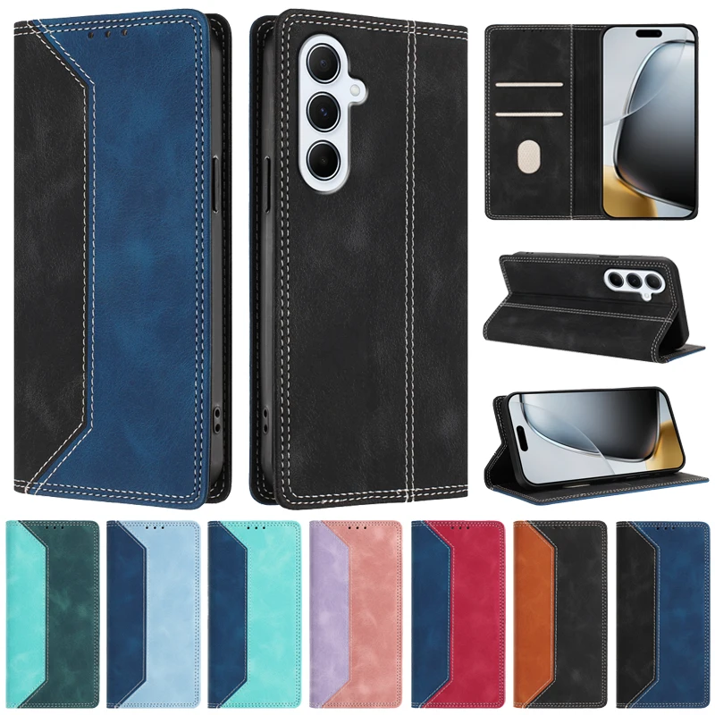 Para Samsung A17 5G Funda magnética para Coque Samsung Galaxy A17 SM-A176B A 17 4G SM-A175F Funda de cuero con bloques de Color a la moda