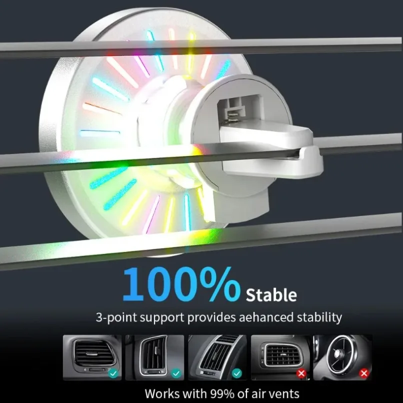 Cargador inalámbrico magnético para coche, soporte para salida de aire, Clip, soporte para teléfono, luz RGB para iPhone 16, 15, 14, 13, 12 Pro Max, carga rápida - imagen 5
