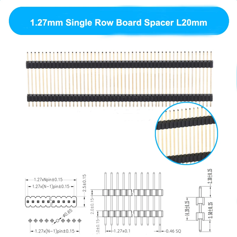 Piezas de clavija extralarga de 50 L11-15-20-27mm, 1,27mm, 1x50P, recta, de una sola fila, espaciador de placa PCB de plástico doble, Conector de cabezal macho - imagen 5