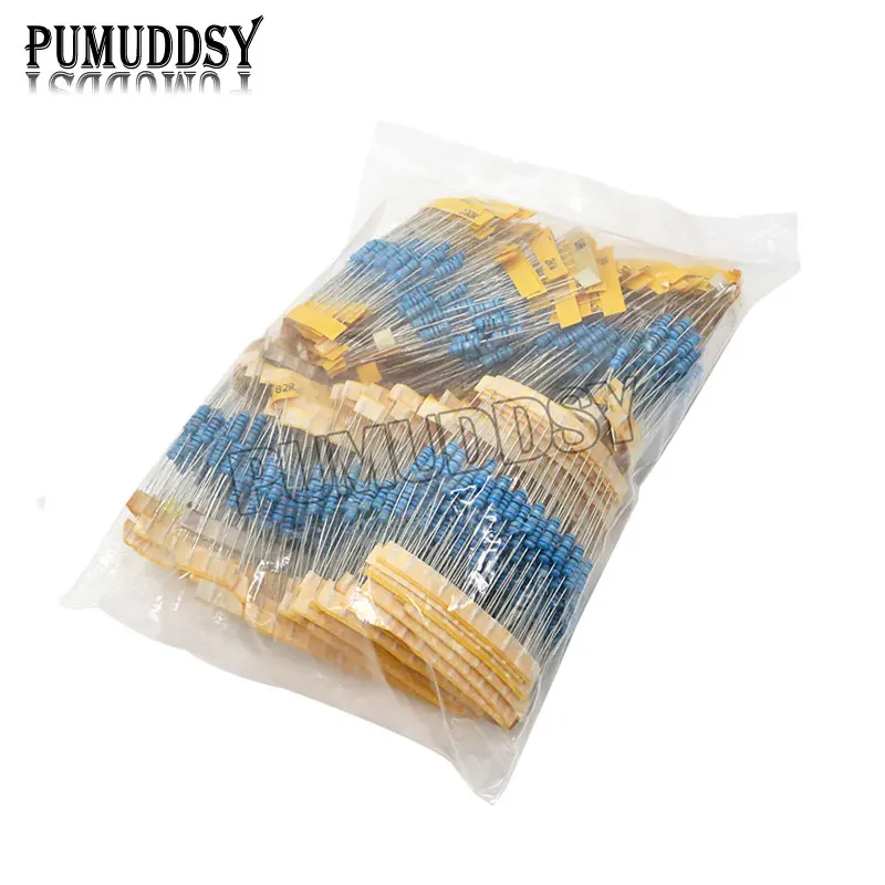1100 Uds 1/2W 1M Kit surtido de resistencias de película metálica 1R 2.2R 3.3R 4.7R 100R 100K 470K 10M 1M 2M Ohms juego de resistencias de película metálica