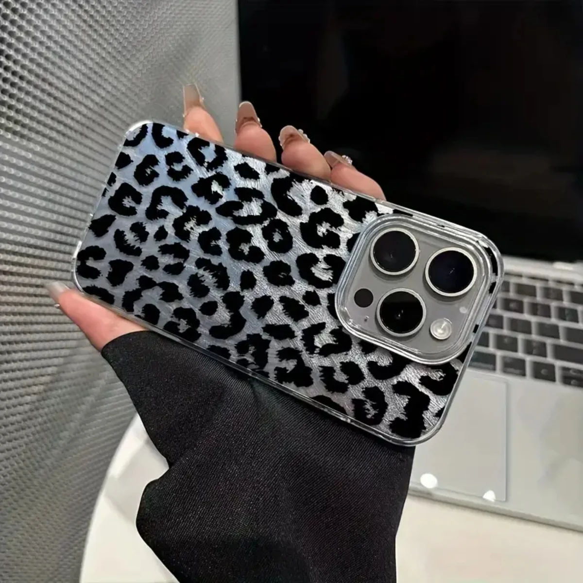 Funda de teléfono negra leopardo para iPhone 14 13 11 15 Pro Max 12 Mini XS XR X 8 7 Plus SE 2025 14Pro 13Pro cubierta suave mate - imagen 5