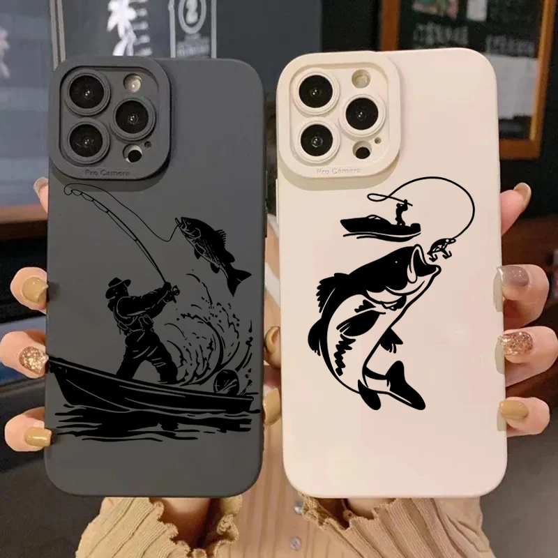 Funda de teléfono de silicona con diseño de hombre de pesca en línea para Samsung Galaxy S25 S24 S23 S22 S21 Ultra Plus FE A16 A06 A26 A33 A56 A34