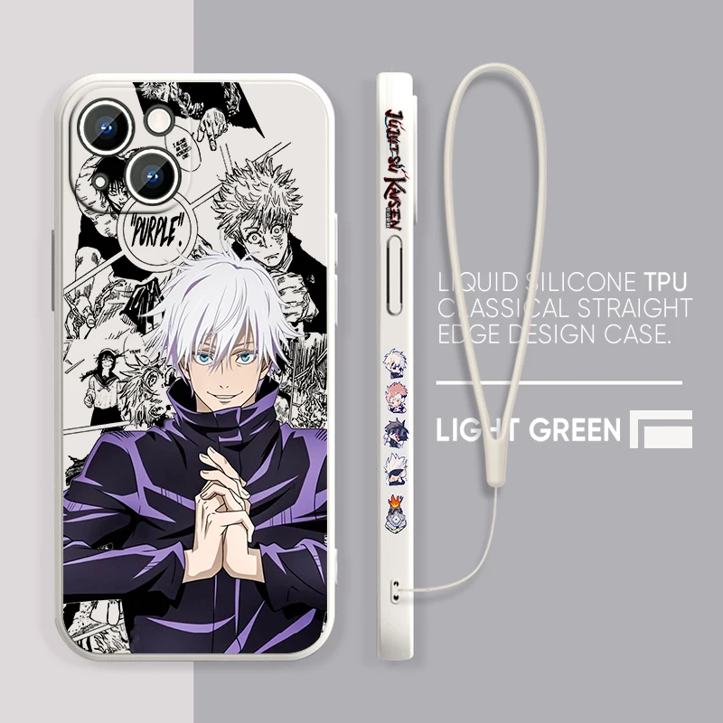 Jujutsu Kaisen Gojo Satoru funda de teléfono para Apple iPhone 15 14 13 12 11 Pro Max Plus 8 7 SE cubierta de capa de cuerda izquierda líquida - imagen 5