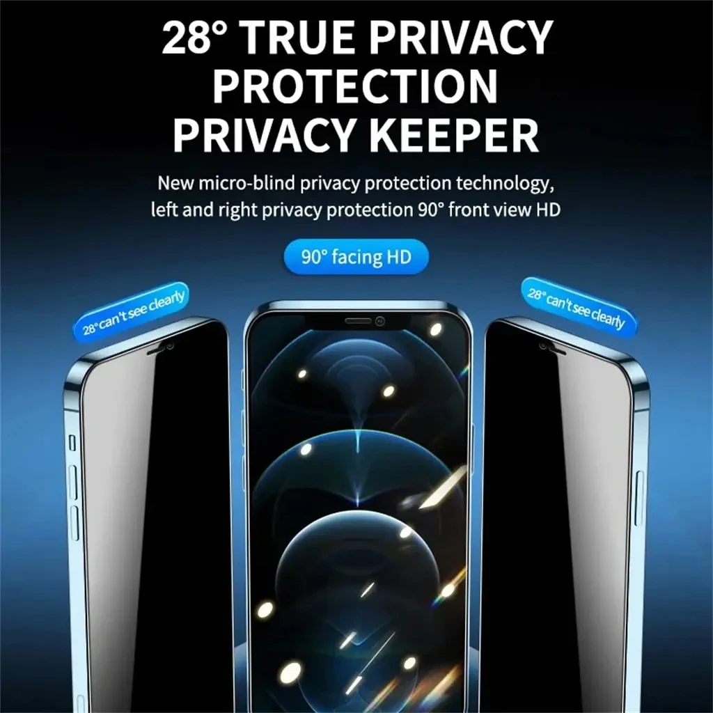 Vidrio templado de privacidad 6 en 1, Protector de pantalla de cámara para iPhone 14, 13, 12, 11, 15 Pro Max, 11, 13, 12, 14, 15 Plus - imagen 3