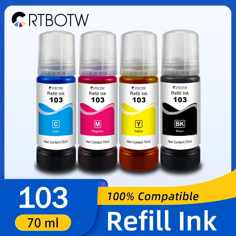 Tinta de tinte 103 para impresora Epson Ecotank T 104, repuesto CISS Compatible con tinta T103 L3150 l3110 L1110/L3111/L3156/L3160/L5190