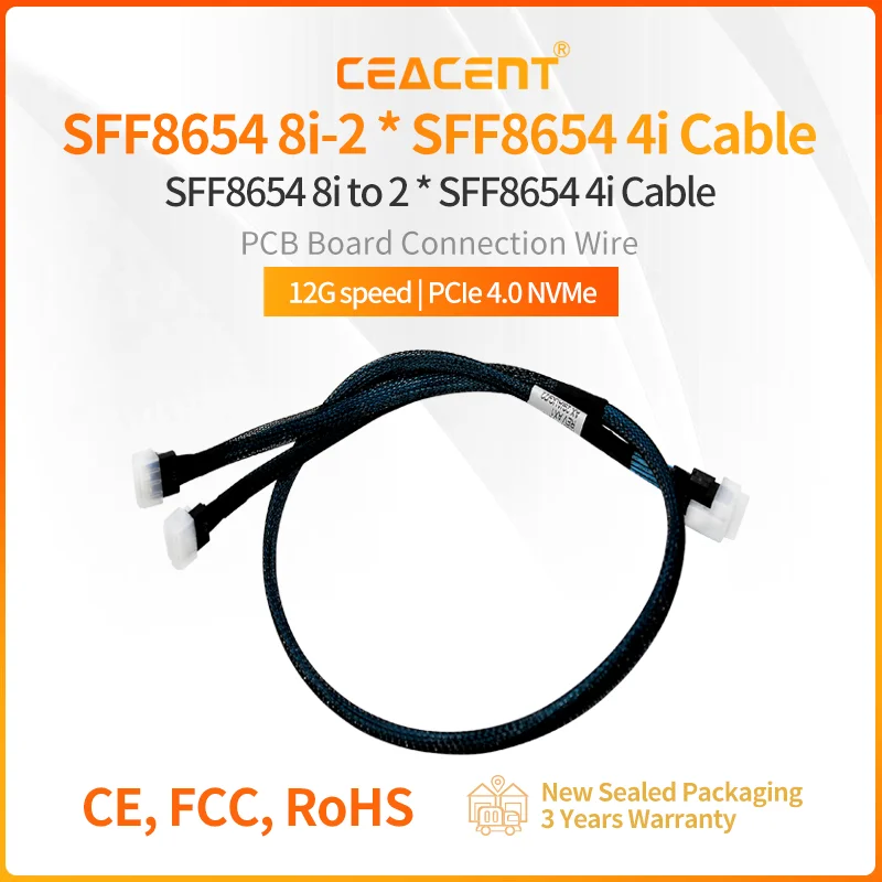 CEACENT Slim SAS SFF8654 8i a SFF8654 4i * 2 PCIe4.0 NVMe Cable 12G velocidad conexión de placa PCB Cable Adepter