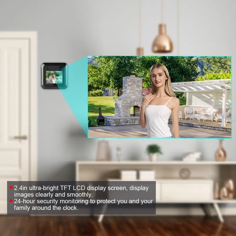 Timbre Digital con pantalla LCD a Color, 2,4 pulgadas, 145 grados, visor de cámara, electrónico, para exteriores - imagen 4