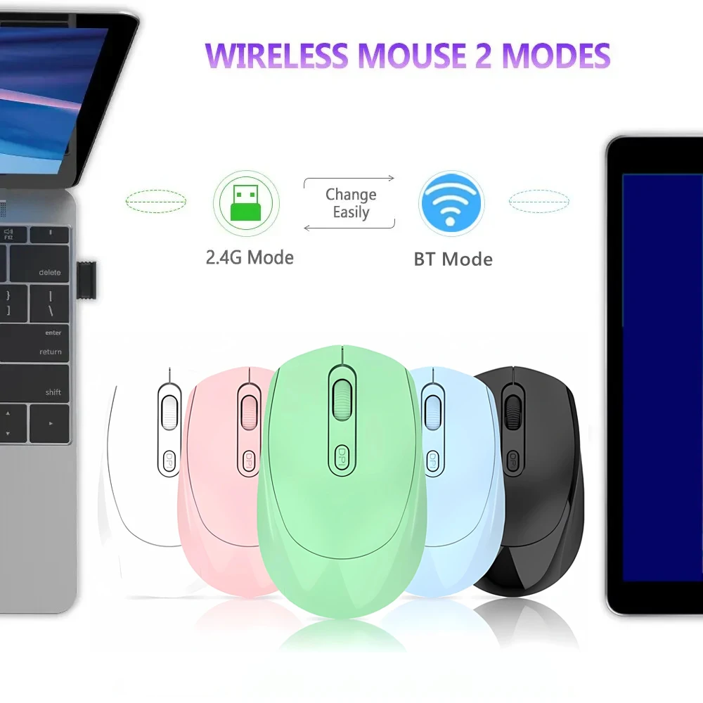 Ratón inalámbrico recargable para Gamer, modos duales, compatible con Bluetooth, 2,4G, USB, silencioso, para portátil, tableta, Macbook Mause - imagen 3