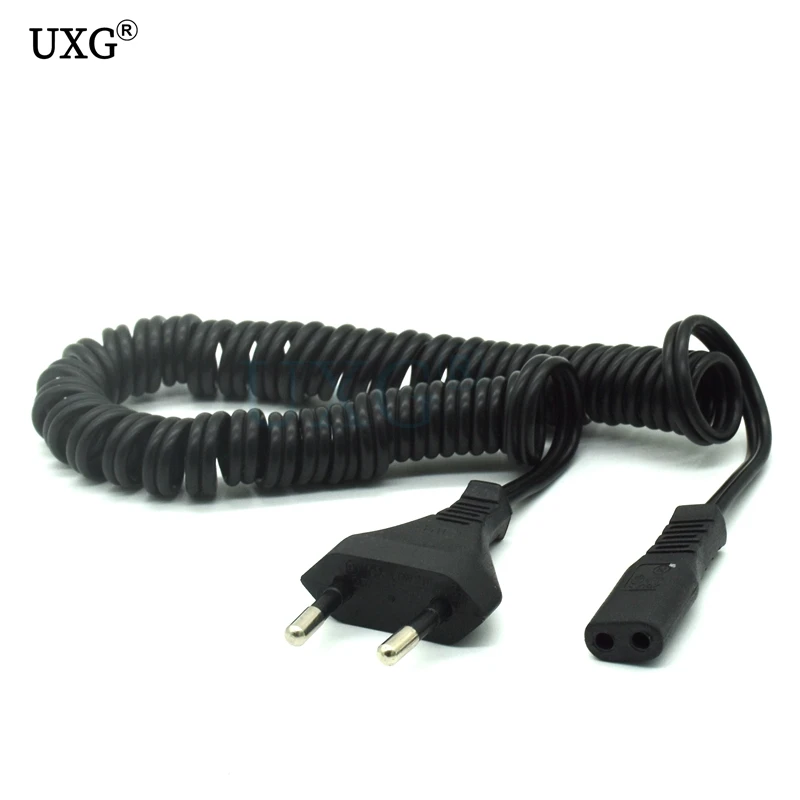 Cable de alimentación de la UE, conector de 2 pines de CA, conector de resorte de la UE, apto para cámaras, impresoras y portátiles, Figura 8 C7, 1m