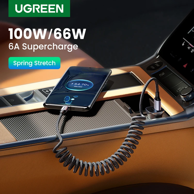 UGREEN-Cable USB tipo C de 6A y 100W para móvil, cargador de coche telescópico de carga rápida para Huawei Honor y Xiaomi 100W/66W