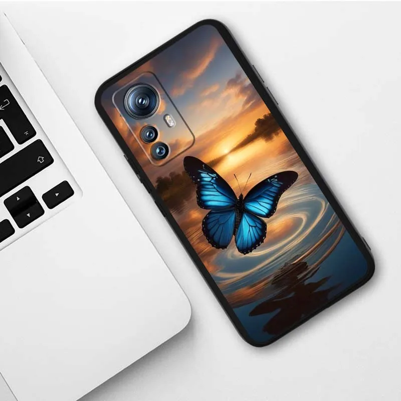 Funda de teléfono artística con diseño de mariposa y rosa para Xiaomi Mi 15 14 13 13T 12 12T 12S 11 11i 11T Pro Ultra Lite 5G, funda suave negra - imagen 4