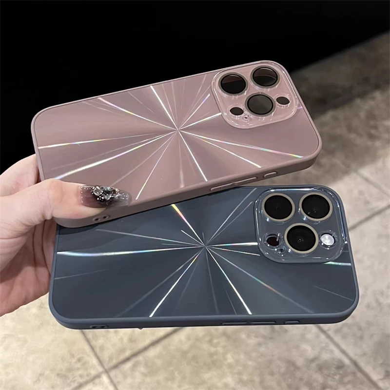 Funda Aurora láser colorida 6D de lujo para iPhone 16, 15, 14, Plus, 13, 12, 11 Pro Max, parachoques suave, cámara de cristal a prueba de golpes, cubierta dura para PC - imagen 3