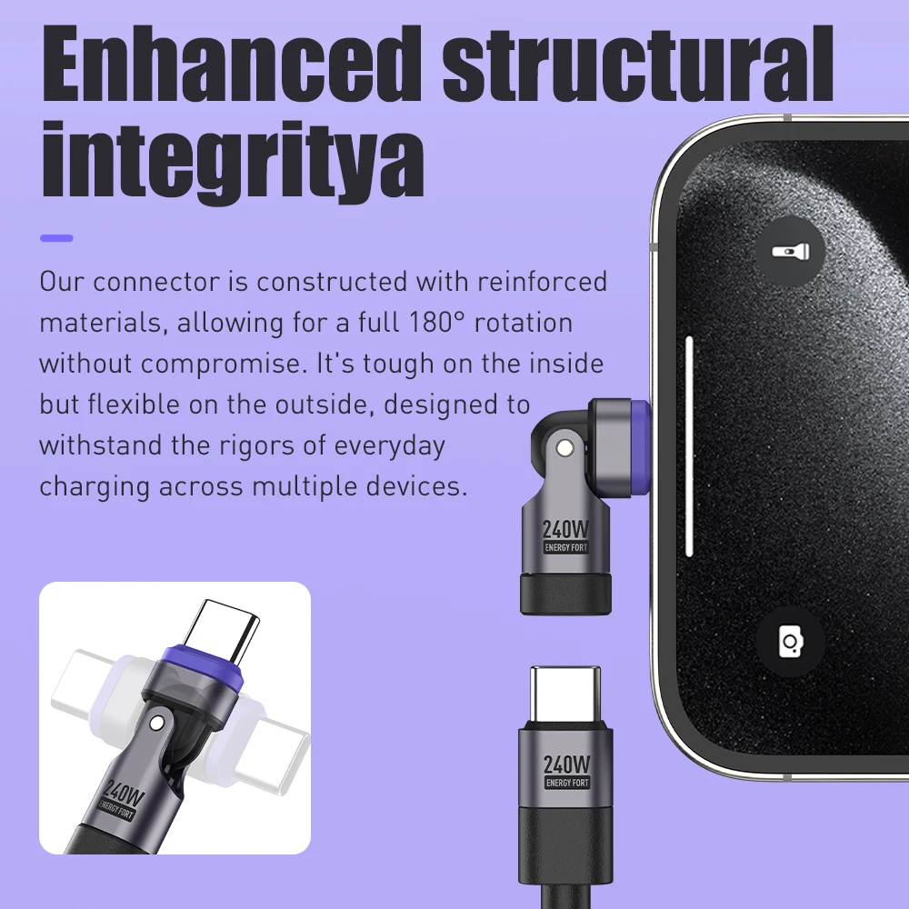 Cable de Carga Magnético 240W 180 °   Adaptador magnético giratorio USB C a USB C tipo C Cable de cargador rápido conector de transferencia de datos - imagen 3