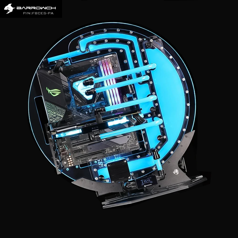 Barrowch Caja de juego enfriada por agua, chasis Circular de refrigeración por agua, Compatible con la placa base ATX / MATX / ITX FBCES-PA