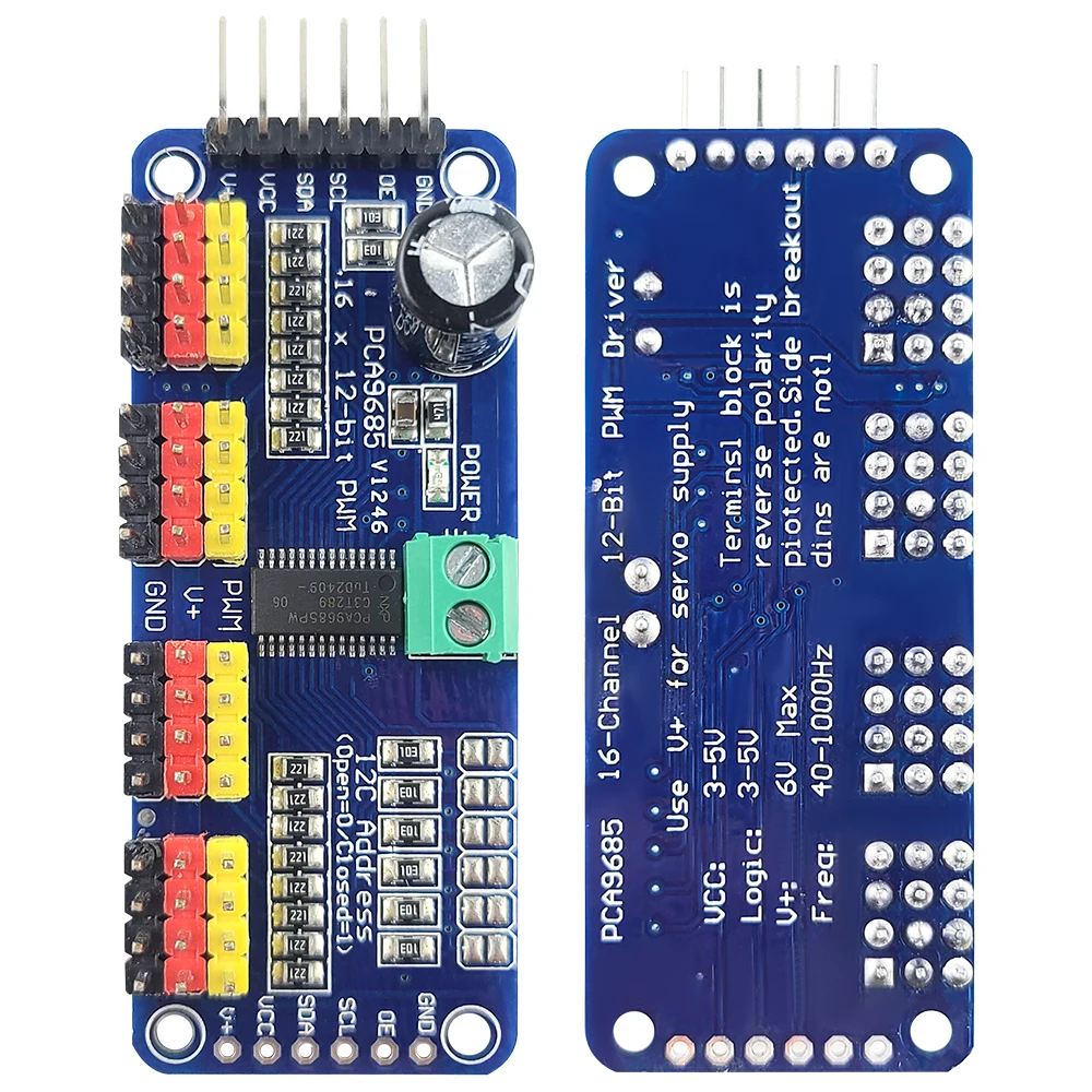 PCA9685PW Controlador de servo escudo PWM de 16 canales y 12 bits para módulos servo de interfaz Raspberry Pi I2C IIC