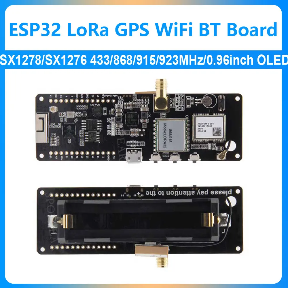 Placa de desarrollo GPS TTGO Meshtastic T-Beam ESP32 LoRa con OLED de 0,96 pulgadas 128*64 WiFi y BLE SX1278/SX1276 433/868/915/923MHz