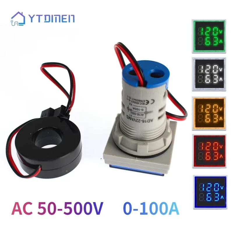 AC 0-100A 50-500V Mini pantalla Digital medidor de corriente de voltaje CA cuadrado LED voltímetro Digital amperímetro medidor Hertz luz indicadora