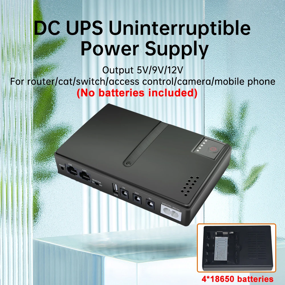 Caja de alimentación UPS 1018L 4*18650 5V/9V/12V fuente de alimentación ininterrumpida para banco de energía de respaldo del enrutador (baterías no incluidas) - imagen 3