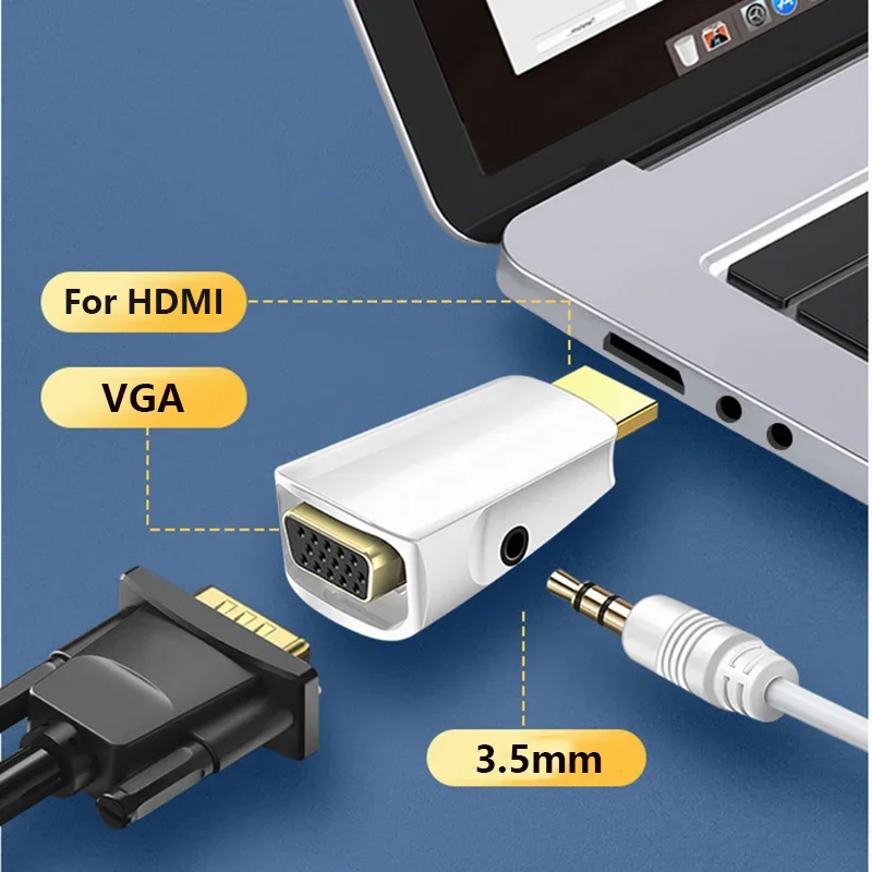 Adaptador macho a VGA compatible con HDMI, convertidor de Cable de Audio HD 1080P para PC, portátil, TV Box, proyector de pantalla de ordenador