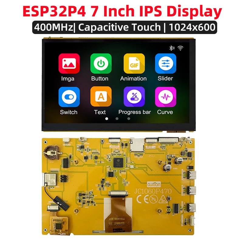 Placa de desarrollo ESP32P4 + ESP32-C6, pantalla táctil capacitiva IPS de 7 pulgadas, 1024x600, 400MHz, 32MB, PSRAM, WiFi, BT para Arduino LVGL AI