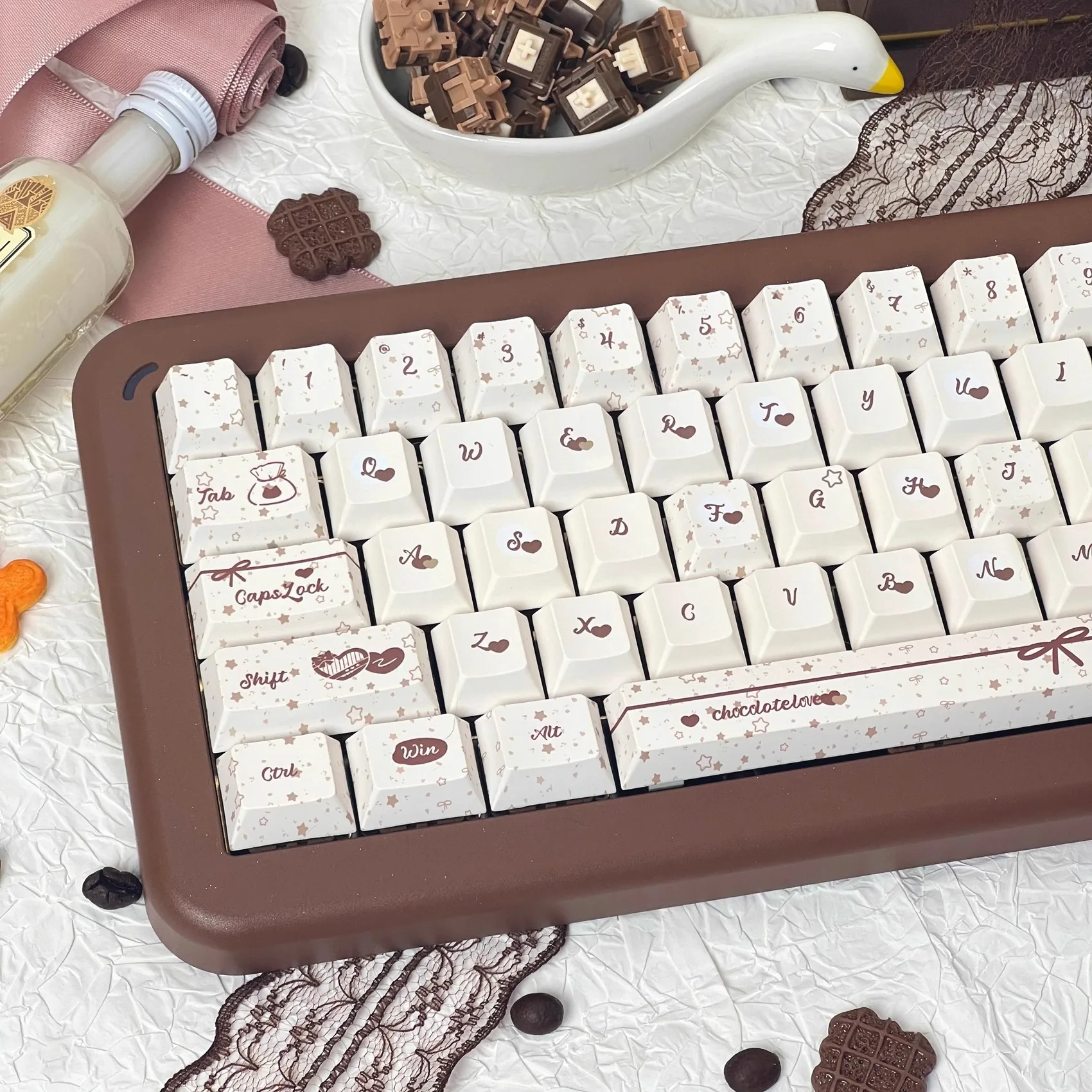Juego de teclas con tema crujiente de Chocolate, perfil PBT Cherry FOA, teclas originales personalizadas hechas a mano para accesorios de teclado mecánico - imagen 2