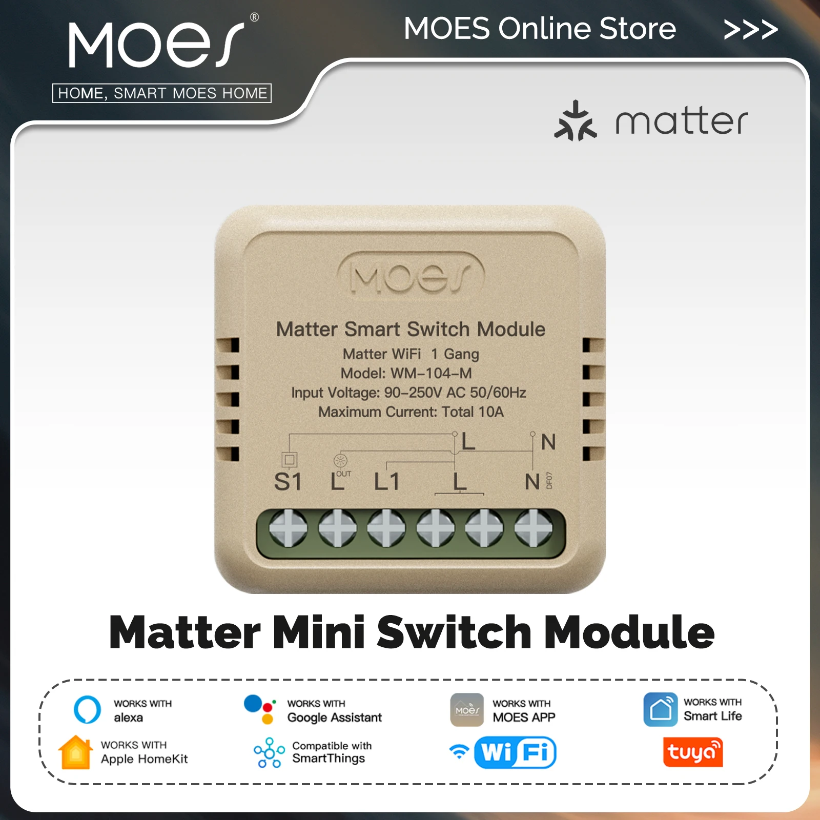 MOES Tuya WiFi Matter Mini módulo de interruptor inteligente relé temporizador automatización del hogar aplicación remota Control funciona con Alexa Google Home Apple