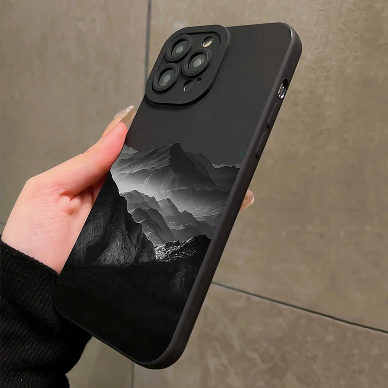 Funda de teléfono con diseño INS de montaña negra para Xiaomi Poco X7 X6 X5 X3 F5 F6 F7 M6 Pro, funda de parachoques de silicona TPU suave mate a prueba de golpes - imagen 3