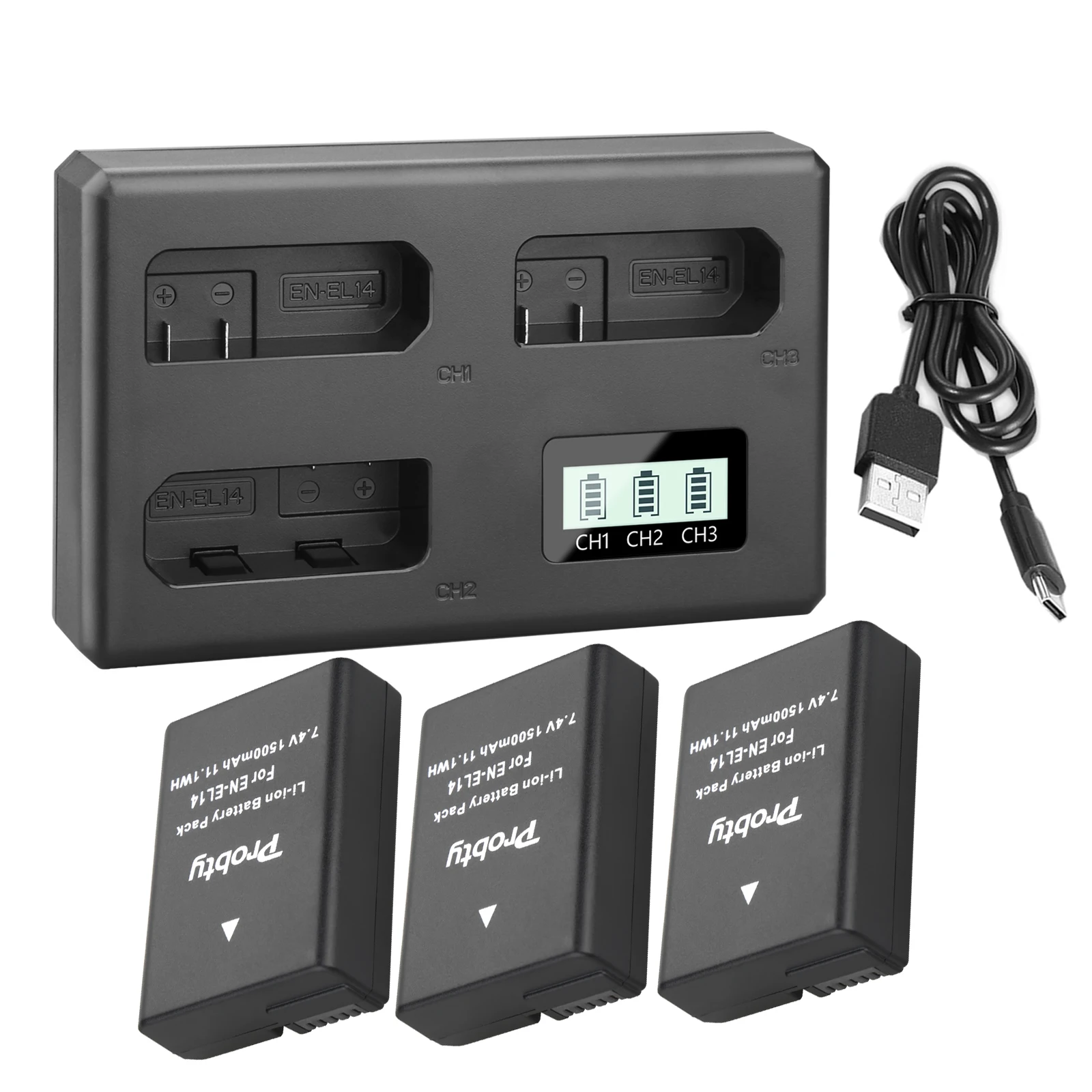 Batería EN-EL14 EN EL14 EN-EL14a con cargador de 3 canales para Nikon Coolpix P7000, P7100, P7700, P7800, D3100, D3200, D3300, D3400