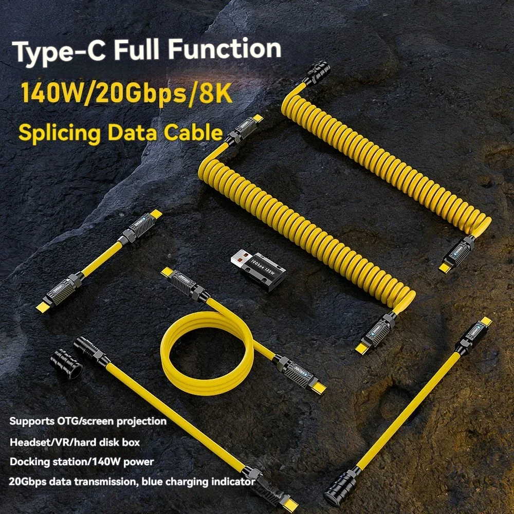 Cable de datos USB C Geek, 8 en 1, 8K @ 60Hz, 20Gbps, 140W, cables empalmados DE CARGA RÁPIDA, Compatible con iPhone 15, Macbook, ordenador portátil