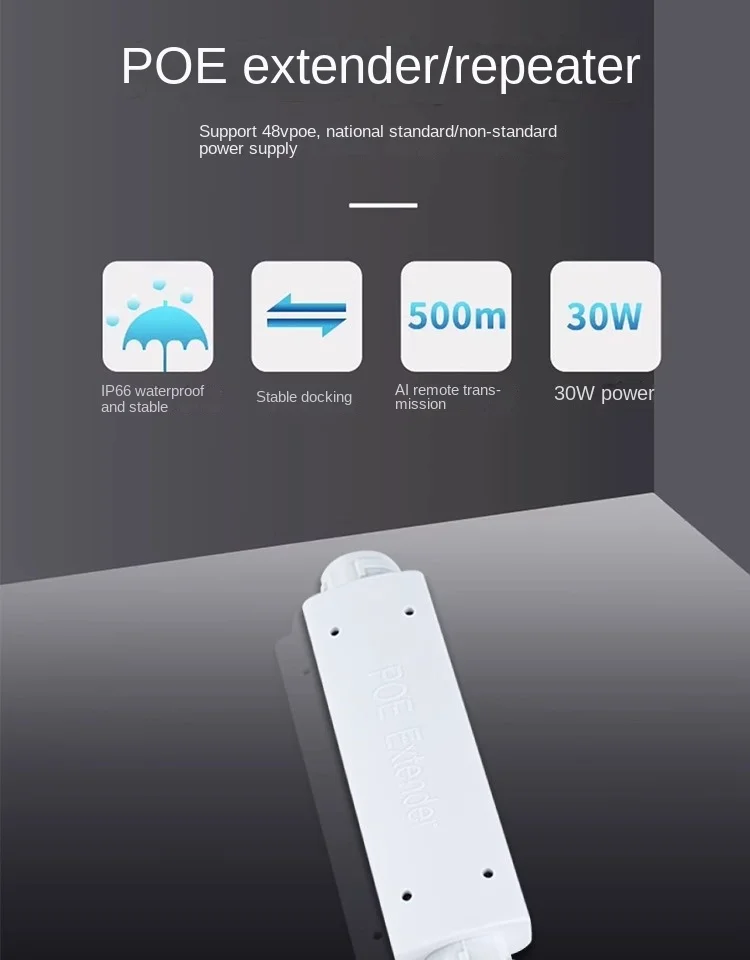 Repetidor POE impermeable de 2 puertos, extensor de 1 a 1/2 PoE con 44-55V, 30W, para exteriores, para cámara de interruptor POE - imagen 5
