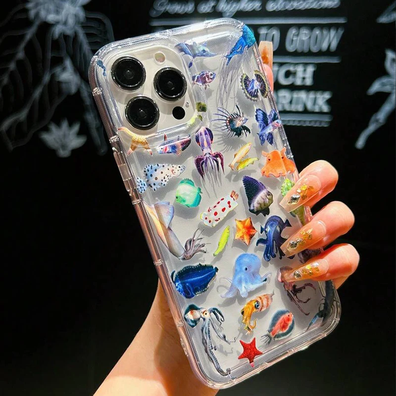Funda de teléfono transparente a prueba de golpes con tema de vida oceánica para iPhone 16E 16 15 14 13 12 11 Pro Max Plus 7 8 SE2 XR X XS - imagen 3