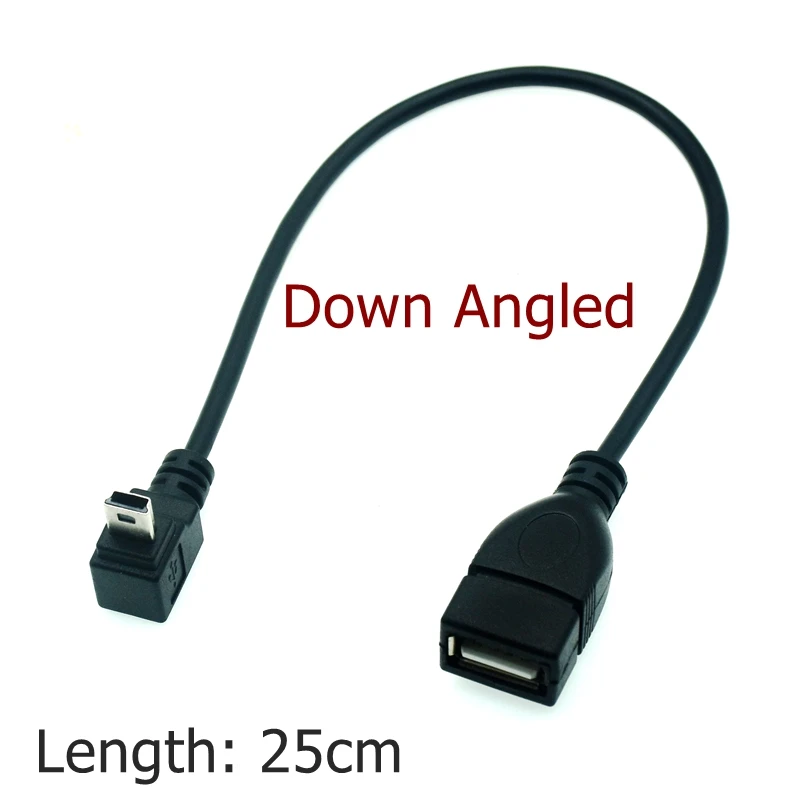 USB A cabeza hembra a Mini USB B OTG cabeza macho adaptador de cable de 90 grados 5P OTG V3 cable de datos de puerto para audio de coche tableta MP3 MP4 - imagen 5