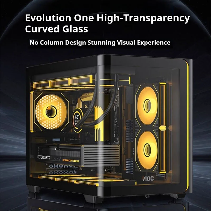 AOC CG355 MATX PC gamer case integrado curvado vista al mar habitación 360 refrigeración por agua caja de computadora de escritorio ARGB tira de luz USB - imagen 3