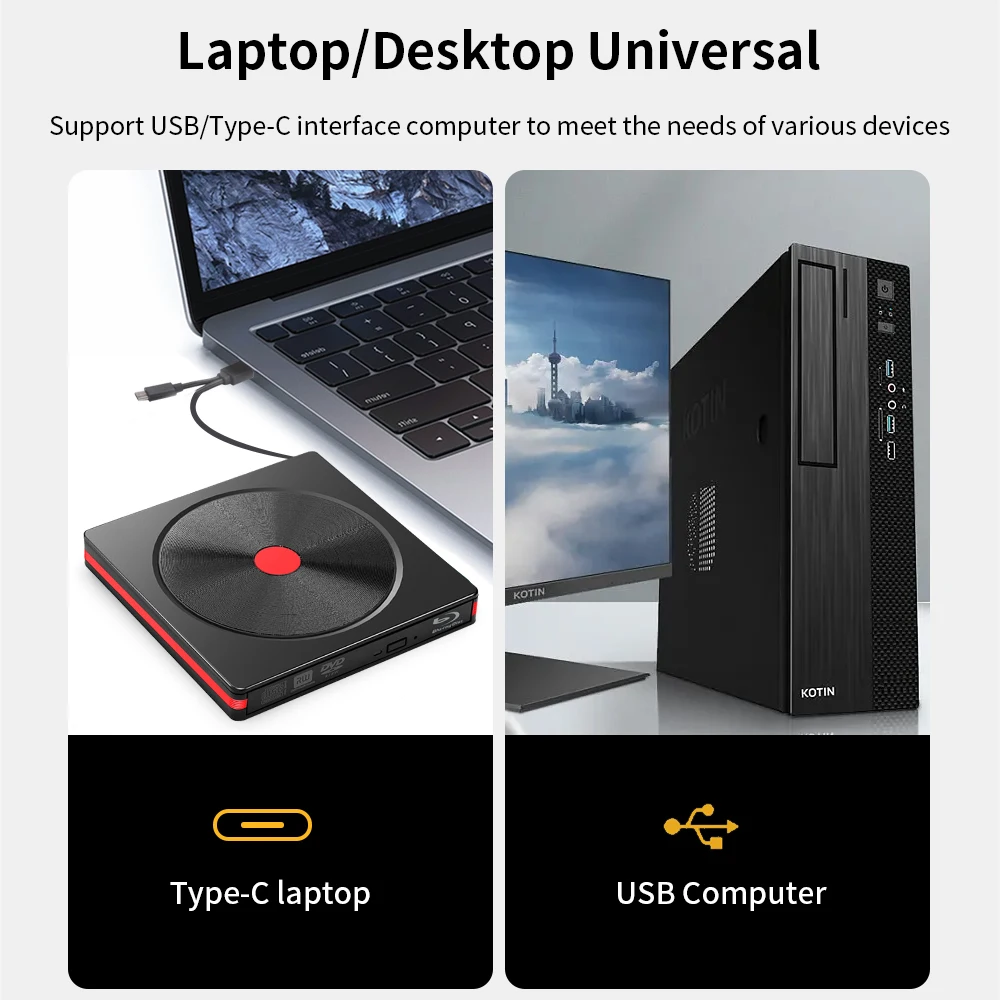 TISHRIC-dispositivo HDD ODD, DVD-RW externo móvil emergente, USB 3,0, cable tipo C, reproductor de DVD, RW, lector de CD, unidades ópticas para ordenador portátil y PC - imagen 4