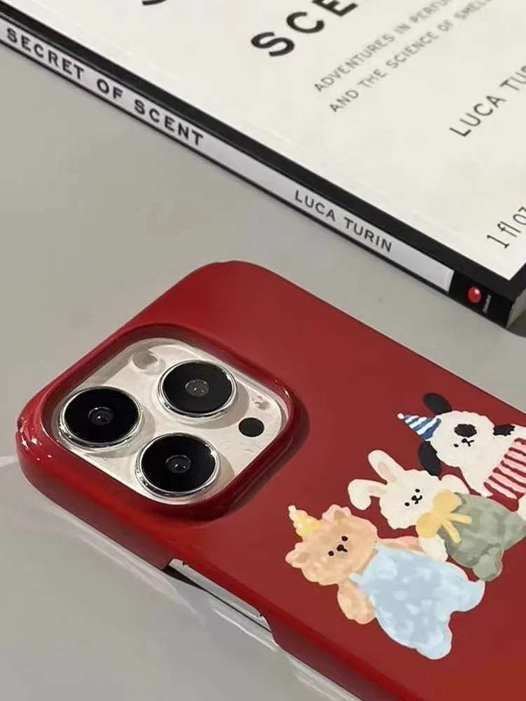 Funda de teléfono con pintura de osito rojo para iPhone 16 15 14 13 12 11 Pro Max XS XR XSMax 6 7 8 Plus, cubierta dura HD brillante para PC - imagen 5