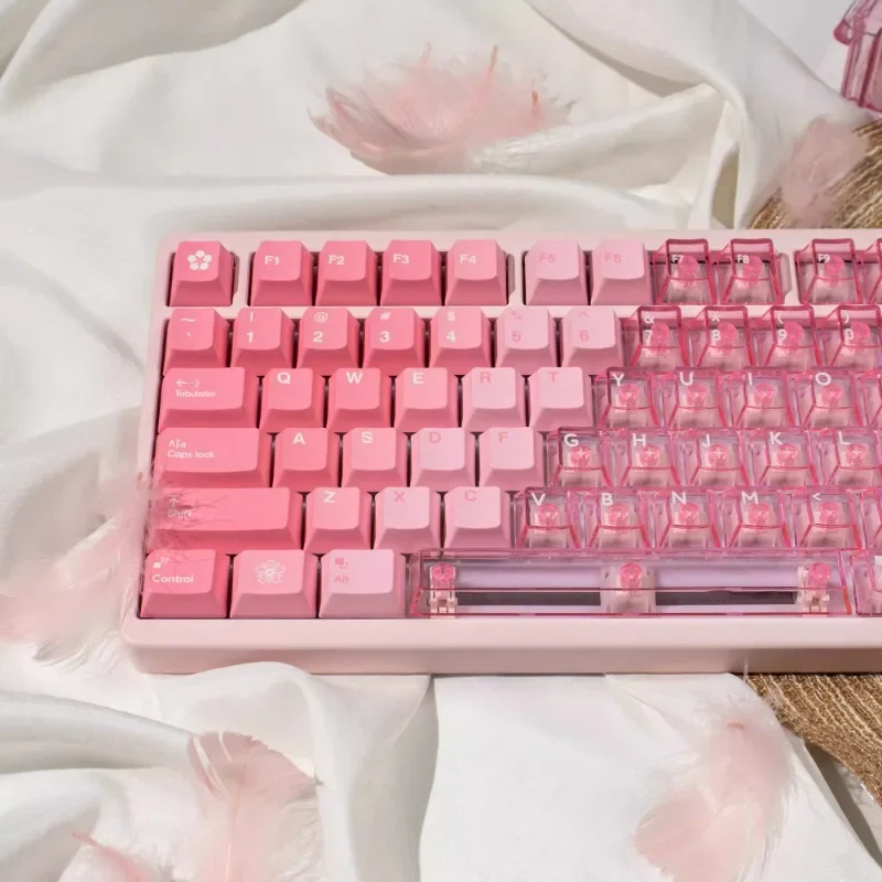 Tapas de teclado mecánico Sakura, 209 teclas Pbt Cherry Profile Sakura, teclas azules y rosas, teclas transparentes Kawaii, color rosa para escribir - imagen 5