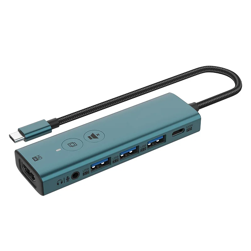Con convertidor HDMI a tipo C 6 puertos USB C Hub PD 100W base de carga USB3.0 lector de disco Cable divisor Audio Micro extender adaptador