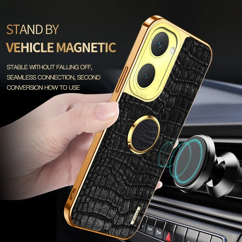 Para vivo T4x T3 Lite X80 T3 Ultra T2 Pro 5G patrón de cocodrilo funda suave de cuero PU soporte de anillo a prueba de golpes fundas de teléfono - imagen 4