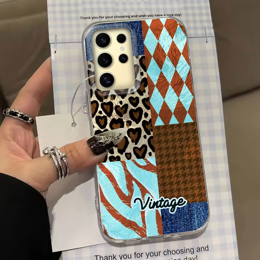 Funda de teléfono con textura de vórtice de chica con estampado de leopardo azul Vintage para Samsung Galaxy S25 Edge S24 S23 S22 S21 S20 FE Plus Ultra - imagen 5