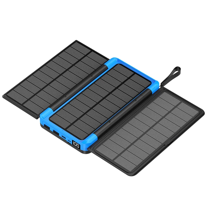 Banco de energía Solar plegable, cargador inalámbrico Qi, 3 paneles solares, para IPhone 15, 14, 13, Huawei, Xiaomi, 20000mAh - imagen 5