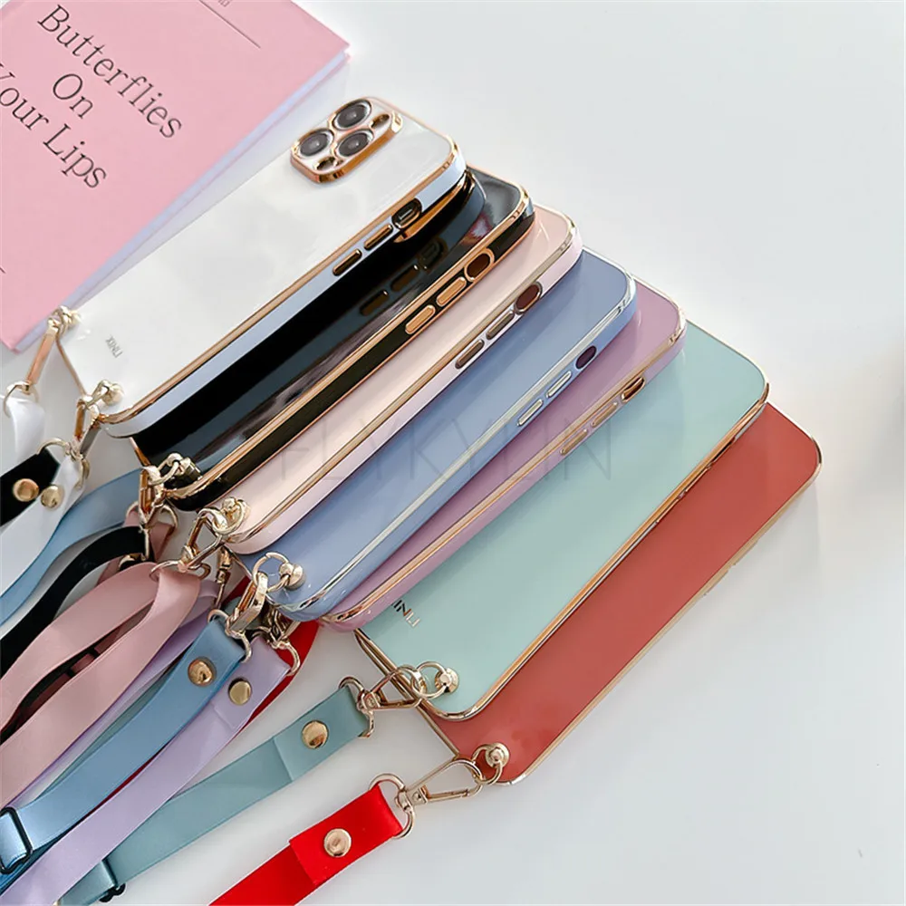 Funda de teléfono con correa de cordón y collar cruzado galvanizado para Samsung A23 A13 A33 A53 A73 A52 A72 A52S 5G A14 A04 A54 - imagen 2