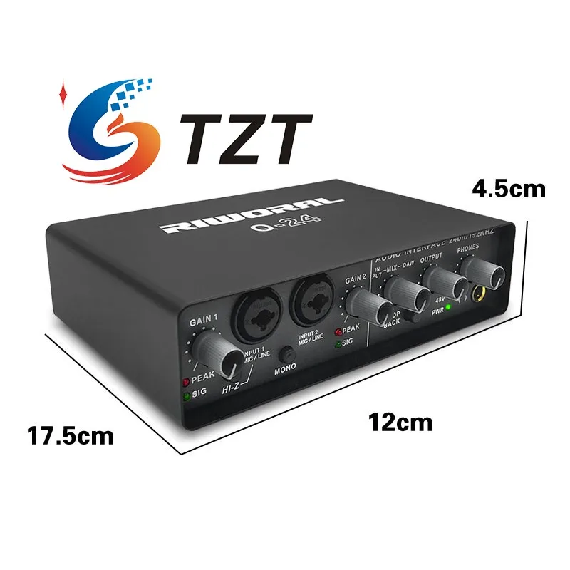 TZT RIWORAL Q-24 Interfaz de audio profesional de alta fidelidad 24 bits/192 KHz Q24 Tarjeta de sonido externa pequeña - imagen 3